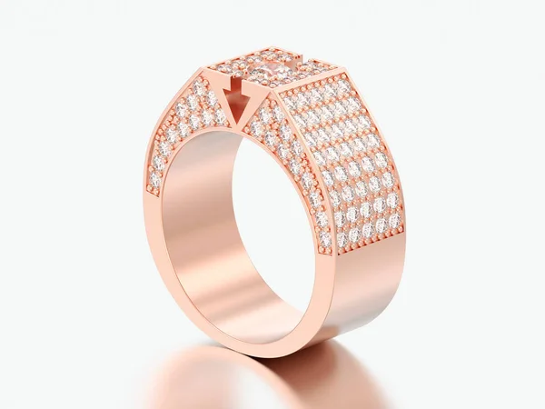 Illusztráció Rose Gold Diamond Pecsétgyűrű Egy Szürke Háttér — Stock Fotó