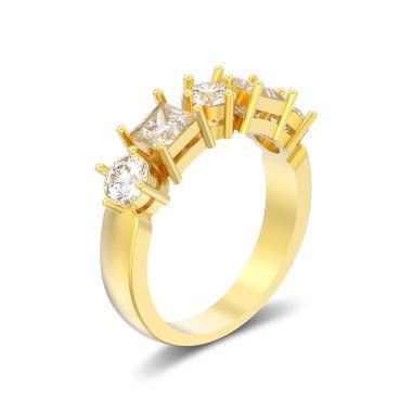 3D illüstrasyon izole sarı altın dekoratif yüzükle gölge beyaz bir arka plan üzerinde farklı yuvarlak ve kare baklava