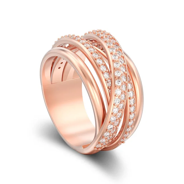 Ilustración Anillo Cruzado Diamantes Decorativos Oro Rosa Aislado Con Sombra —  Fotos de Stock