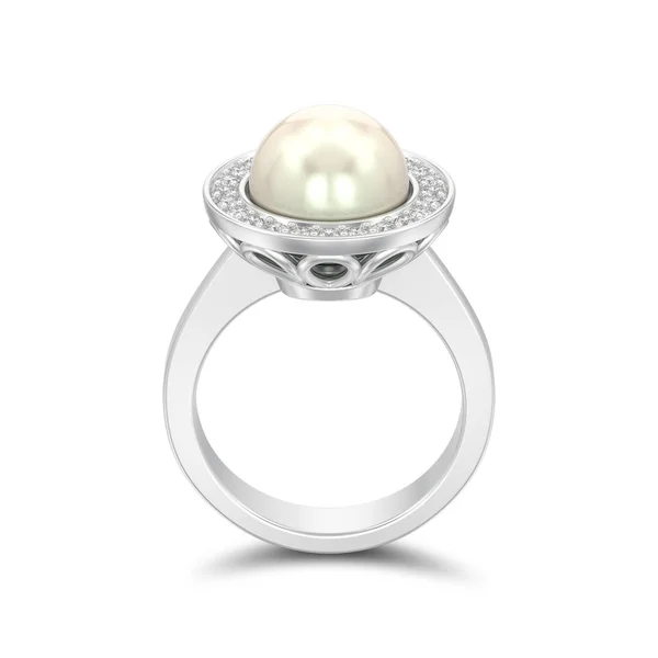 Illustrazione Isolato Argento Anello Fidanzamento Diamante Con Perla Con Ombra — Foto Stock