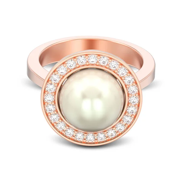 Illustrazione Isolato Oro Rosa Anello Fidanzamento Diamante Con Perla Con — Foto Stock