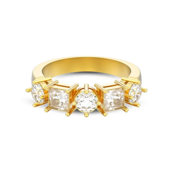 Illustration Bague Décorative Isolée Jaune Avec Différents Diamants Ronds Carrés — Photo