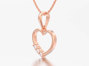 3D resim zinciri üzerinde gri bir arka plan üzerinde altın pırlanta kalp kolye gül