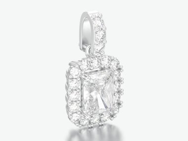 3D çizim dekoratif beyaz altın veya gümüş elmas kolye gri bir arka plan üzerinde