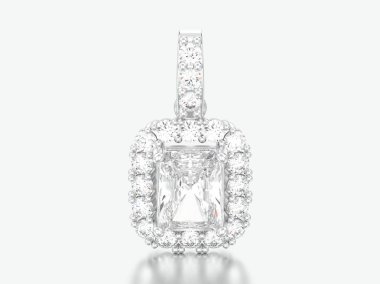 3D çizim dekoratif beyaz altın veya gümüş elmas kolye gri bir arka plan üzerinde