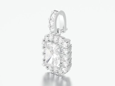 3D çizim dekoratif beyaz altın veya gümüş elmas kolye gri bir arka plan üzerinde