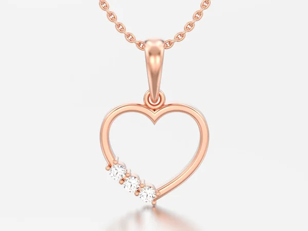 Иллюстрация Розовое Золото Бриллиантовое Сердце Ожерелье Цепи Сером Фоне — стоковое фото