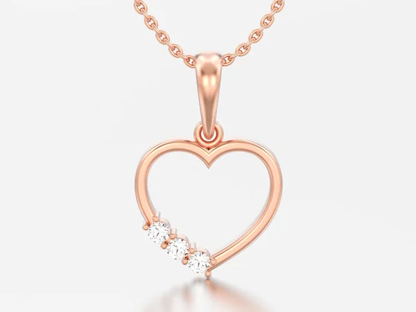 Illustrazione Oro Rosa Diamante Cuore Collana Catena Sfondo Grigio — Foto Stock