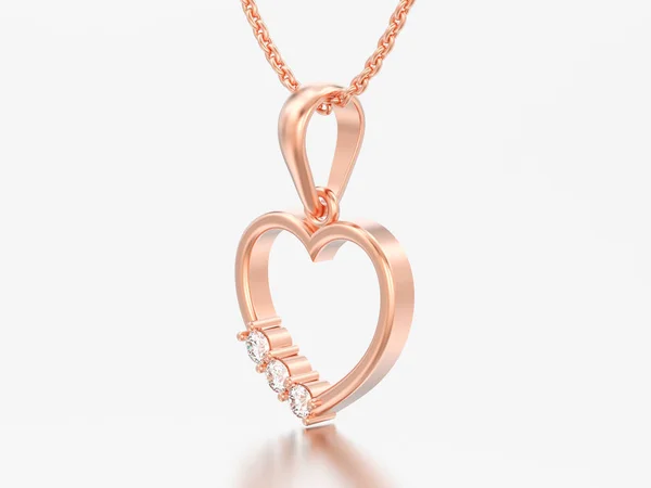 Illustration Rose Gold Diamond Heart Necklace Chain Grey Background — Stock Photo, Image