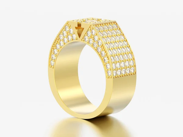 Απεικόνιση Κίτρινο Χρυσό Διαμάντι Σφραγιστικό Δαχτυλίδι Ένα Γκρίζο Φόντο — Φωτογραφία Αρχείου