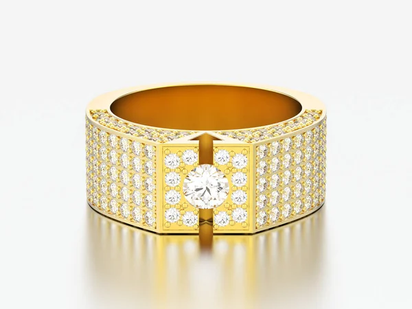 Illustration Gelbgold Diamant Signet Ring Auf Grauem Hintergrund — Stockfoto