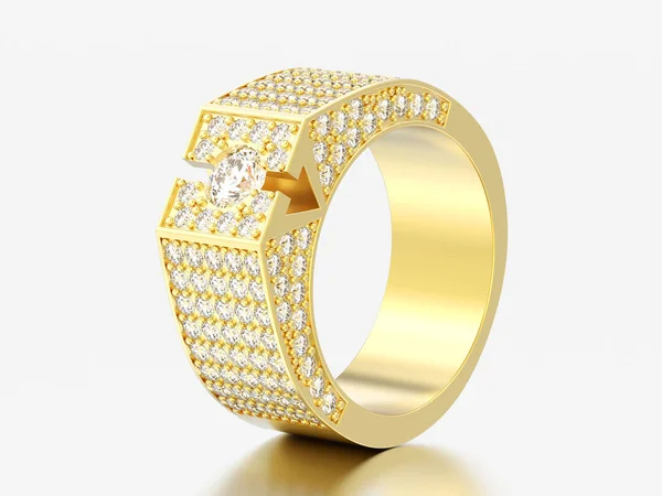 Illustratie Geel Goud Diamant Signet Ring Een Grijze Achtergrond — Stockfoto