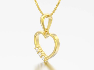 3D resimde sarı altın pırlanta kalp Kolye Zinciri üzerinde gri bir arka plan üzerinde