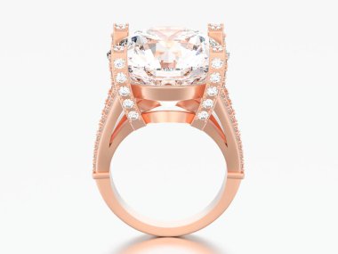 3D çizim altın tek taş nişan dekoratif elmas yüzük gri bir arka plan üzerinde yükseldi.