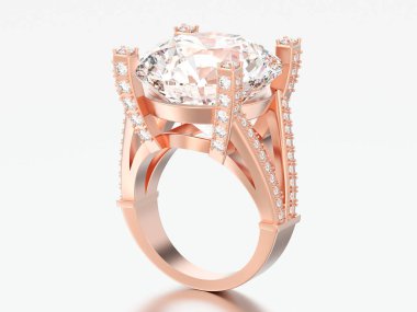 3D çizim altın tek taş nişan dekoratif elmas yüzük gri bir arka plan üzerinde yükseldi.