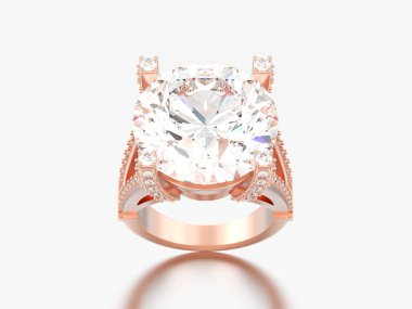 3D çizim altın tek taş nişan dekoratif elmas yüzük gri bir arka plan üzerinde yükseldi.