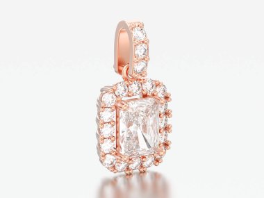 3D çizim dekoratif Altın Pırlanta Kolye Gri bir arka plan üzerinde yükseldi.