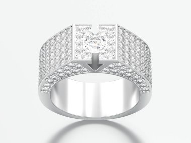 3D resimde beyaz altın veya gümüş elmas mühür yüzüğü gri bir arka plan üzerinde