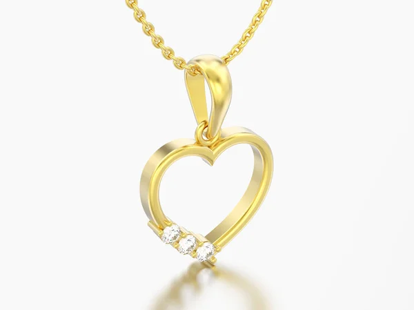 Illustration Yellow Gold Diamond Heart Necklace Chain Grey Background — Stock Photo, Image