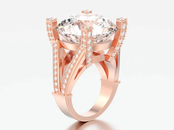Illustratie Rose Gouden Solitaire Decoratieve Diamanten Verlovingsring Een Grijze Achtergrond — Stockfoto