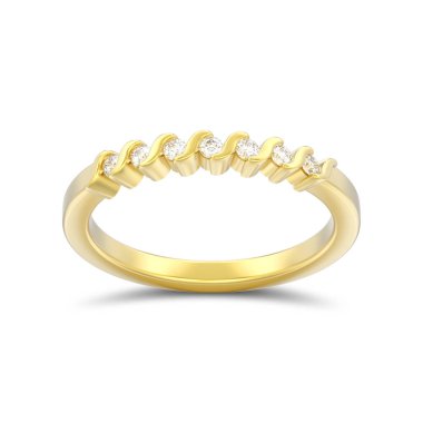 3D illüstrasyon izole sarı altın nişan yıldönümü band elmas yüzük beyaz zemin üzerine gölge ile