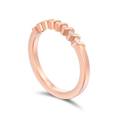 3D illüstrasyon izole gül altın nişan yıldönümü band elmas yüzük beyaz zemin üzerine gölge ile