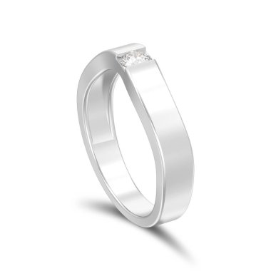 3D illüstrasyon izole yanılsama modern bükülmüş gümüş yüzük elmas ile gölge gri bir arka plan üzerinde