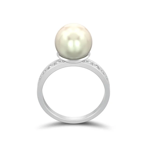 Illusztráció Elszigetelt Ezüst Gyémánt Esküvői Jegygyűrűt Gyöngy Árnyék Fehér Alapon — Stock Fotó