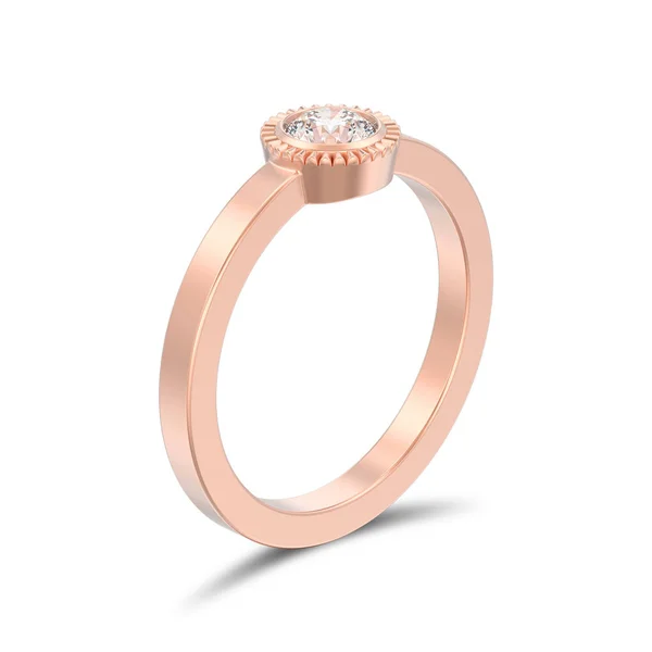 Illustration Isoliert Roségold Hochzeit Solitär Runde Diamant Lünette Ring Mit — Stockfoto