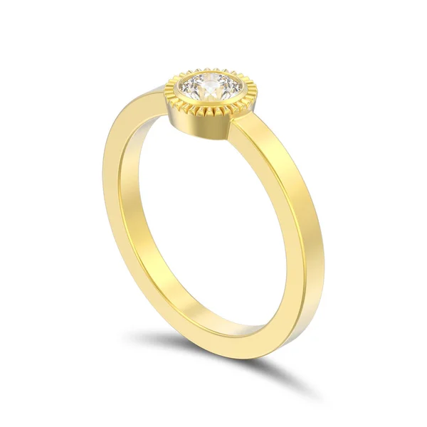Illustration Isolated Yellow Gold Wedding Solitaire Diamond Bezel Ring Shadow — Stock Photo, Image