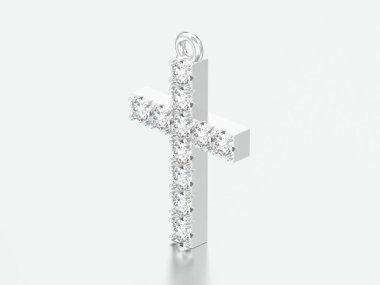 3D resimde beyaz altın veya gümüş dekoratif elmas kolye gri bir arka plan üzerinde çapraz