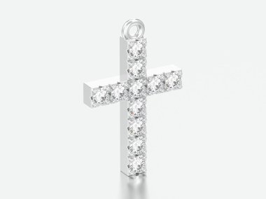 3D resimde beyaz altın veya gümüş dekoratif elmas kolye gri bir arka plan üzerinde çapraz