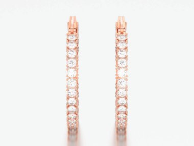 3D resimde beyaz bir arka plan üzerinde menteşeli kilit ile altın dekoratif pırlanta küpe gül