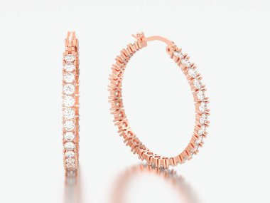 3D resimde beyaz bir arka plan üzerinde menteşeli kilit ile altın dekoratif pırlanta küpe gül