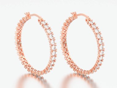 3D resimde beyaz bir arka plan üzerinde menteşeli kilit ile altın dekoratif pırlanta küpe gül