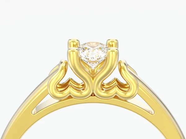 Illustratie Close Geel Gouden Solitaire Diamant Trouwring Met Hart Uitsteeksels — Stockfoto