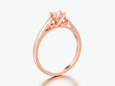 3D çizim altın tek taş düğün elmas yüzük ile kalp dişleri gri bir arka plan üzerinde yükseldi.