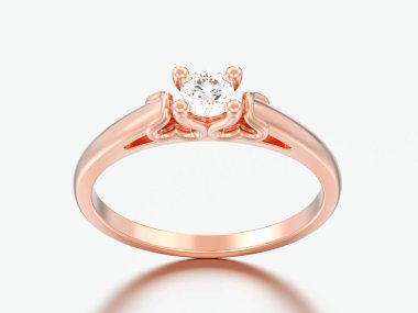 3D çizim altın tek taş düğün elmas yüzük ile kalp dişleri gri bir arka plan üzerinde yükseldi.