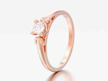 3D çizim altın tek taş düğün elmas yüzük ile kalp dişleri gri bir arka plan üzerinde yükseldi.