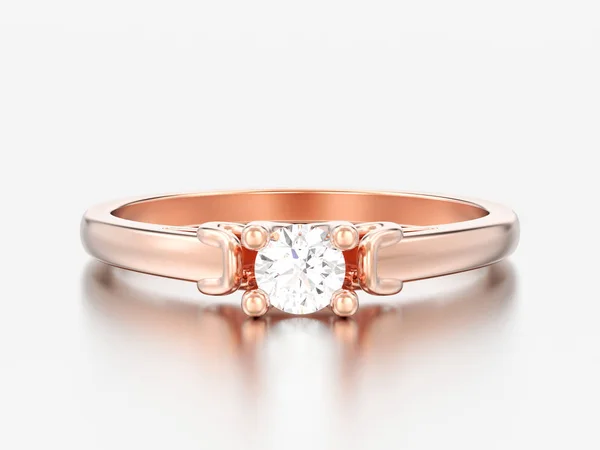 Illustration Rose Gold Solitaire Wedding Diamond Ring Heart Prongs Grey — Stock Photo, Image