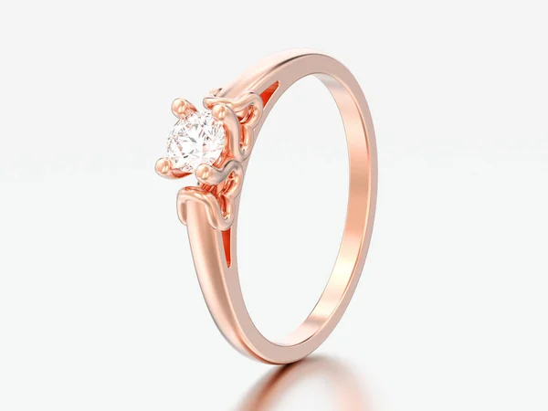 3D çizim altın tek taş düğün elmas yüzük ile kalp dişleri gri bir arka plan üzerinde yükseldi.