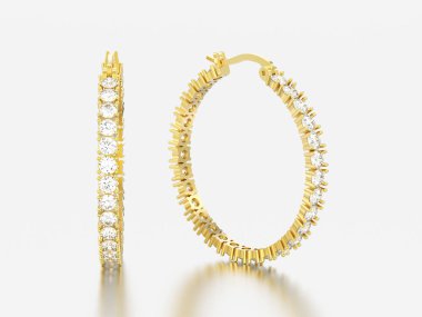 dekoratif 3D resimde sarı altın elmas küpe beyaz bir arka plan üzerinde menteşeli kilit ile