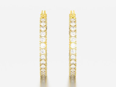 dekoratif 3D resimde sarı altın elmas küpe beyaz bir arka plan üzerinde menteşeli kilit ile