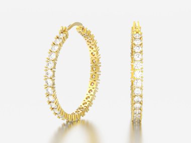 dekoratif 3D resimde sarı altın elmas küpe beyaz bir arka plan üzerinde menteşeli kilit ile