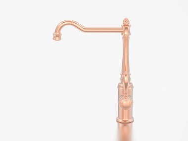 3D çizim altın veya Cooper'ın antika eski musluk gri bir arka plan üzerinde yükseldi.