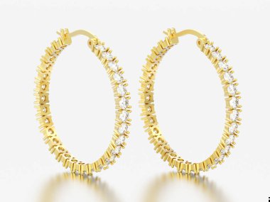 dekoratif 3D resimde sarı altın elmas küpe beyaz bir arka plan üzerinde menteşeli kilit ile