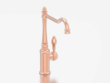 3D çizim altın veya Cooper'ın antika eski musluk gri bir arka plan üzerinde yükseldi.