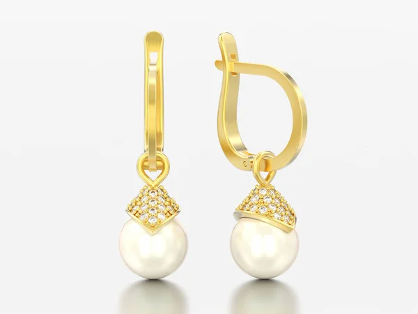 插图黄色金珍珠钻石耳环 铰链锁在白色背景上 — 图库照片