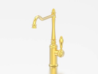 3D resimde sarı altın vintage eski musluk gri bir arka plan üzerinde
