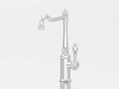 3D resimde beyaz altın veya gümüş krom vintage eski musluk gri bir arka plan üzerinde